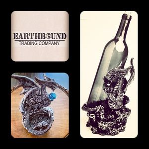 🪶3/$50 New! EARTHBOUND Hand Painted Silver Dragon Wine Holder w/ Crystal Ball